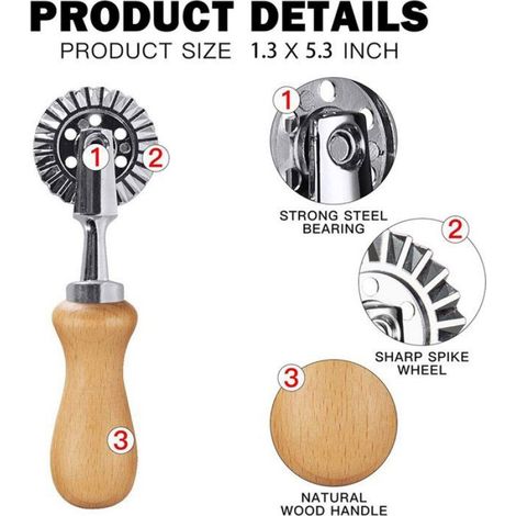 Roue à Pâtisserie - Coupe-Pâte à Bord Cannelé - Pour Raviolis et Pâtes Fraîches - Diamètre 3,3 cm - Longueur 13,5 cm - Lot de 10 (1/5)