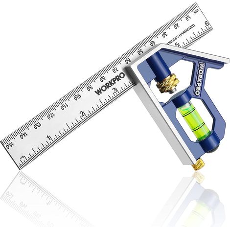 Workpro – Équerre combinée 150mm en acier inoxydable – Niveau à bulle intégré – Mesure angles droits et 45° – Scribber pour marquage précis