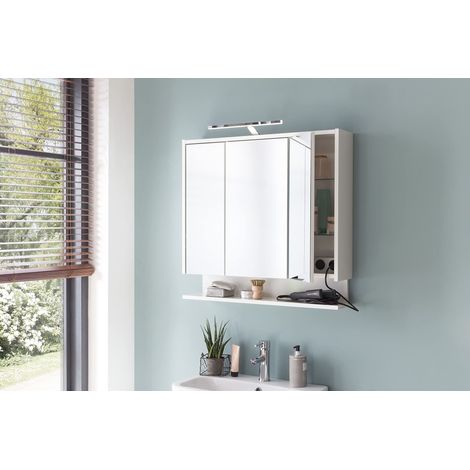 Armoire À Miroir, Matériaux en Bois, Blanc, Largeur 74,5 cm, avec Étagère (1/5)