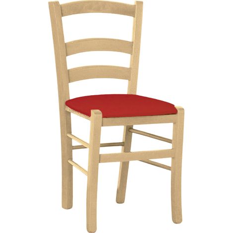Stuhl aus venezianischem Holz mit roter Sitzfläche aus Kunstleder
