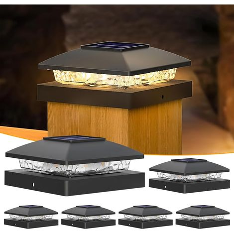 Solarstraßenleuchte, Solarpfostenkappe, warmweiß, 2 Farbtemperaturen, IP65, wasserdicht, für Holzzaunpfosten (warmweiß, 6er-Pack) [Energieklasse G]