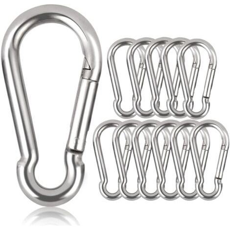 Lot de 12 mousquetons Porte-clés - Diamètre 6 mm - Charge maximale 160 kg - Crochets d'escalade galvanisés (Φ6 x 60 mm) (1/5)
