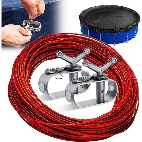 Corde de serrage pour bâche de piscine - 2 mm de long - 30 m - Avec 2 tendeurs pour bâche de piscine, bâches, auvents, housses de voiture (1/5)