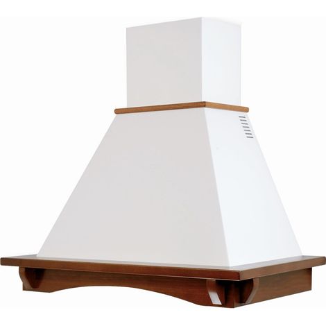 Hotte de cuisine rustique blanche CASTELLO avec cadre en bois incrusté couleur tabac 90 cm