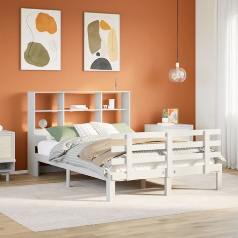 Bookcase Bed without Mattress White 160x200cm Solid Wood Pine vidaXL (1/5)