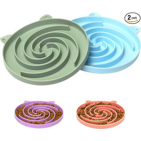 Silicone Cat Bowl Slow Feeder for Cats - Wet Dry Food for Healthy Eating, Slow Feeder for Cats Easy to Clean (Green and Blue) (1/5)