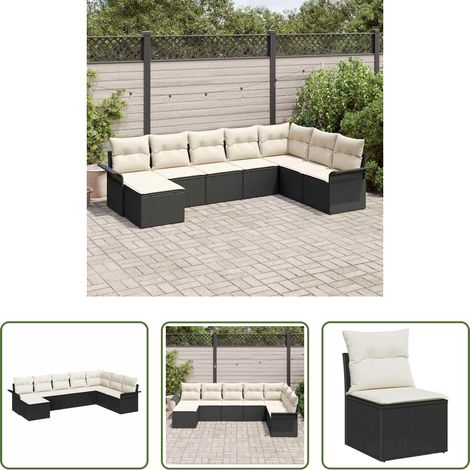 Terrassensofa - Gartensofa-set mit Kissen 8 pcs Schwarz Poly-Rattan (1/5)