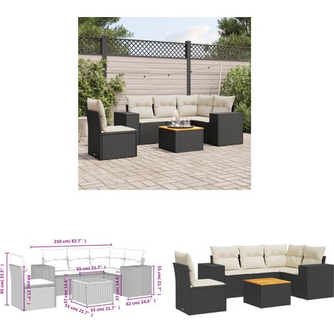 6-tlg. Garten-Sofagarnitur mit Kissen Schwarz Poly Rattan - Gartensorte - Gartenmöbelset - PE-Rattan Möbel - Outdoor Lounge Set - Esstischgarnitur - Home & Living (1/3)