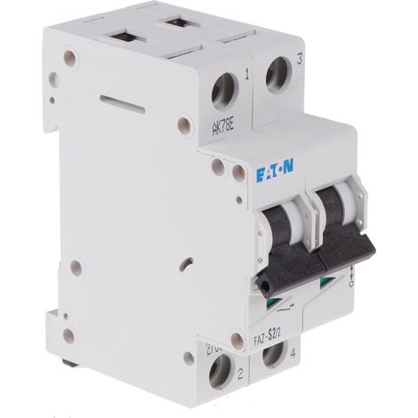 Disjoncteur Eaton Eaton Moeller 2P, 2A, pouvoir de coupure 10 kA, montage rail DIN ( Prix pour 1 )