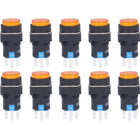 Packung mit 25 selbstverriegelnden Momenttastern, 8 Pins, rund, 16 mm, mit Kontrollleuchte, 12 V, gelb. (1/5)