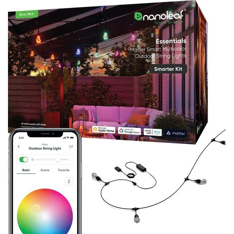 Guirlande Lumineuse Extérieure Kit de Démarrage 30M LED RGBICW - Guirlande Connectée 16M Couleurs, IP65 Imperméable, 40 ampoules LED, WiFi Bluetooth Matter, Jardin (1/5)
