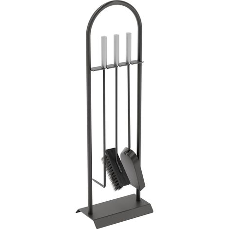 Arc 4 Piece Companion Set Black Fireplace Accessories Shovel, Poker & Brush