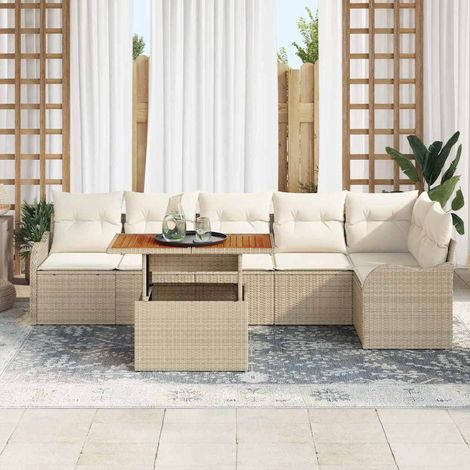 Conjunto de sofá de jardín 7 uds. Beige Poliratán vidaXL (1/5)