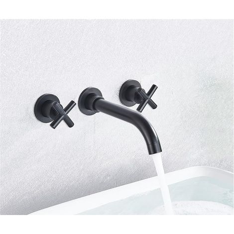 Robinet mural de lavabo, noir, monocommande, eau chaude/froide (1/5)