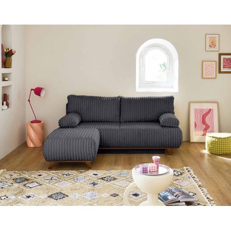 Cristal - 3-sitzer sofa - schlaffunktion und bettkasten und puff - großer geripptem cord - anthrazitgrau