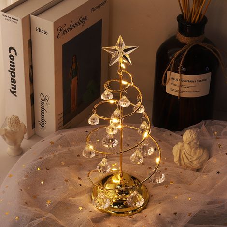 Décoration de Noël avec boule de cristal, étoile lumineuse LED pour bureau, support en métal doré, petite taille. (1/4)