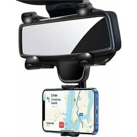 Support de Téléphone Rétroviseur Voiture Montage Tourne à 360 °，Support de Téléphone Universel pour Rétroviseur de Voiture，pour Smartphones d'une Largeur Inférieure à 9,4 cm (3,7 Pouces) (1/5)