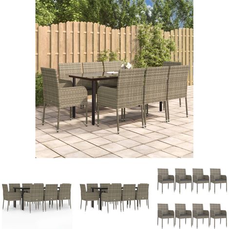Gartenmöbel - vidaXL 9-tlg. Garten-Essgruppe mit Kissen Schwarz und Grau Poly Rattan - Wetterfest (1/5)