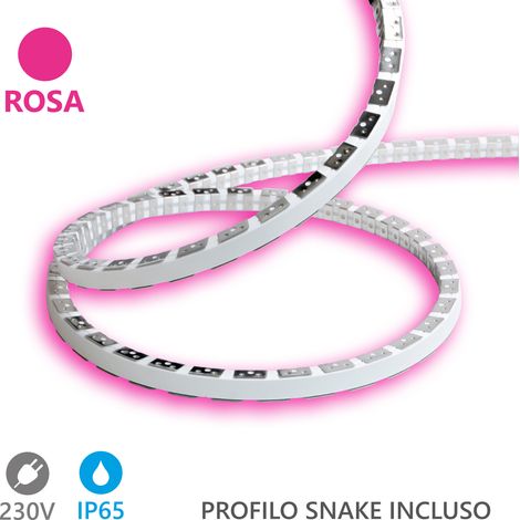 Alcapower Striscia LED Snake Flex 20 metri IP65 230V 12W/m Rosa, illuminazione decorativa flessibile in silicone ad alta efficienza energetica (1/5)