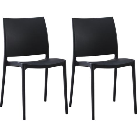 Lot de 2 chaises de jardin empilable dossier incurvé à quatre pieds stable en plastique noir 100007914 (1/5)
