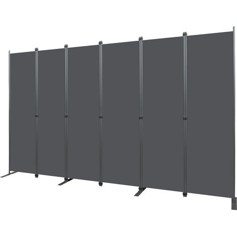 Paravent 6 panneaux en tissu Oxford gris, 304 x 180 cm, séparateur d’intérieur autoportant (1/5)