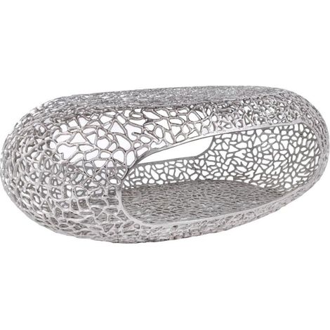 Tavolino basso METRIX ovale 119 cm argento con nicchia integrata - Tavolino design in alluminio