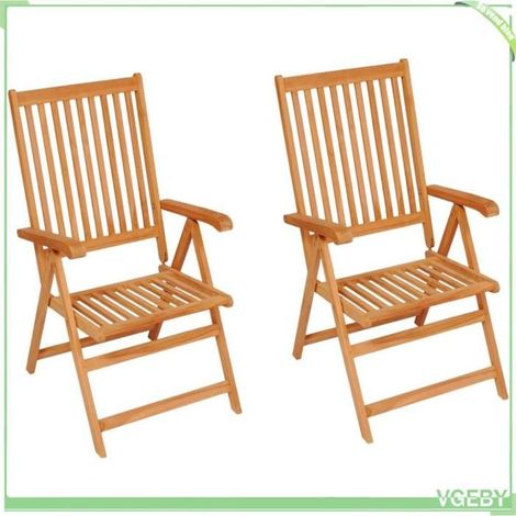 Chaise de jardin - FAFEICY - 3062384 - Teck massif - Lot de 2 avec coussins taupe - Dossier 7 positions (1/5)