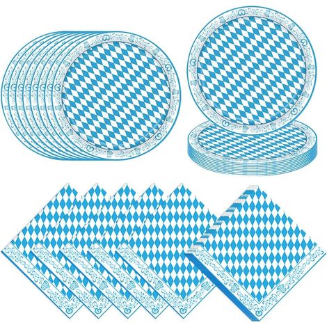 Oktoberfest Geschirr lot Papierteller Servietten bleu blanc 80 unités (1/5)