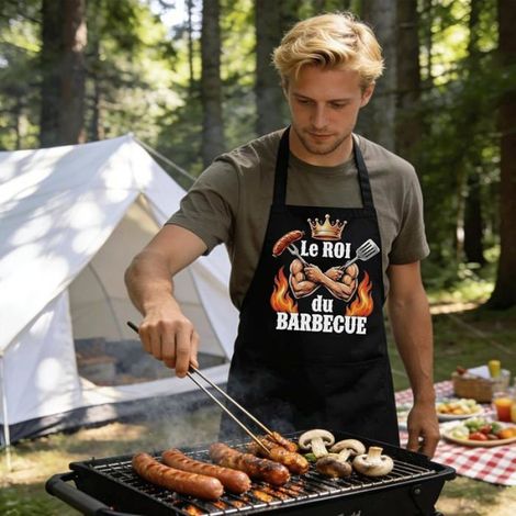 Tablier Cuisine Homme, Noir Personnalisé Imperméable Tablier de Cuisine Homme Humour, Réglable Tablier STYLE2-Barbecue (1/4)