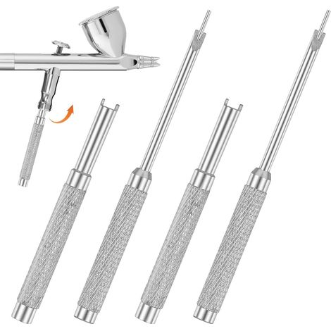 Juego de herramientas de 4 piezas para pistola pulverizadora, repuestos para tornillos de válvula y reparación o repuestos para tuercas de sujeción de agujas. (1/3)