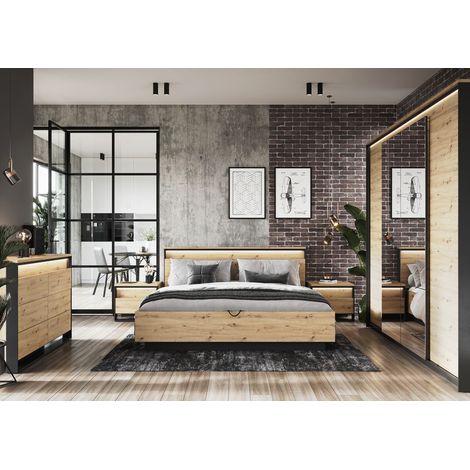 BOBOCHIC - Ensemble KYRIA avec Lit coffre + Commode + Armoire + 2 chevets 180x200 (1/5)