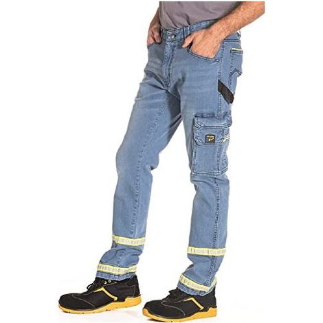 Rica Lewis 5430007 Claro Pantaloni Jeans da Lavoro Multitasche Bande Fluo Denim 98% Cotone Stretch Fibreflex colore Blu