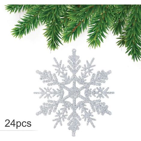 Fiocchi di neve, 24 pezzi, decorazioni natalizie, ornamenti natalizi, fiocchi di neve, decorazioni per albero di Natale, fiocchi di neve, decorazioni per albero di Natale glitterate (1/5)