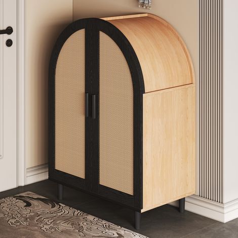 Meuble à chaussures - Portes en rotin ajourées - Profil arrondi élégant - 3 étagères ajustables - Rangement salon entrée (1/5)