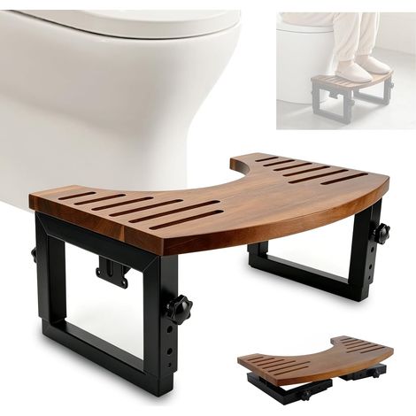 Tabouret de Toilette Pliable - 1 Unité - Bois Naturel - Posture Ergonomique 35° - Adultes et Enfants - 40x26 cm (1/5)