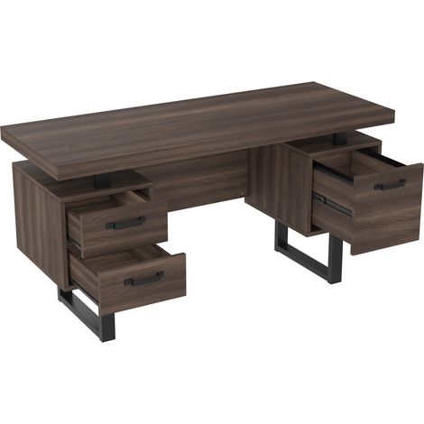 Scrivania ufficio 135 x 54 cm in MDF e acciaio, marrone e nero (1/5)