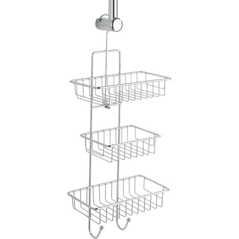 Caddie de douche 3 étagères chrome 25 x 62 x 14 cm – 3 paniers en métal – 2 crochets pour accessoires – Rangement salle de bain