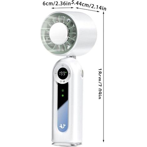 Ventilateur portable-4 000 mAh grand Batterie–Écran LED-Fournit de l'éclairage-Pour l’extérieur, le sport et les voyages–Blanc (1/4)