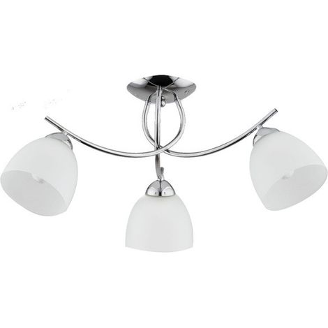 Alfa MARISA Modern Chrome Ceiling Lamp, 3-Light Flush Mount Fixture, Metal & Glass, 3xE27 sockets, max 15W each, 63cm wide, 27cm high, dimmable with bulbs