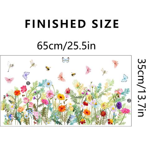 Autocollants Muraux Fleurs Papillons - Décor Murale Adhésif PVC - Pour Chambre Enfant Crèche Salle de Classe - 130 x 60 cm ou 220 x 90 cm (1/5)