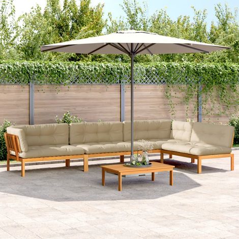 5-tlg. Garten-Sofagarnitur aus Paletten mit Kissen Akazienholz (1/5)