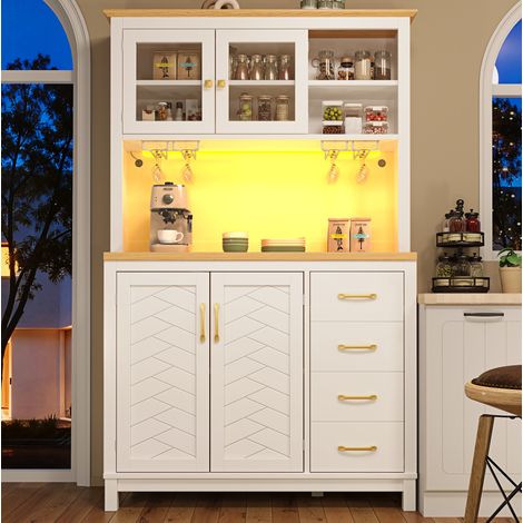 Buffetschrank 105.5x40x180 cm weiß MDF mit LED-Lichtleiste und viel Stauraum (1/5)