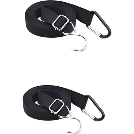 Lot 2 sangles arrimage housse voiture argent 440x2,5cm nylon polyester, crochet fixation rapide, réduit flottement vent extérieur (1/3)