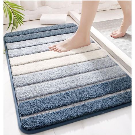 Version fine, tapis de salle de bain extra doux et absorbant, bleu, 40 x 60 cm (1/5)