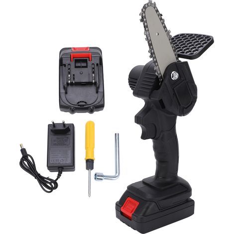Mini scie à main 4 pouces, outil de découpe électronique portable à une main, tronçonneuse électrique avec balais AC100-240V, noir, fiche UE (1/5)