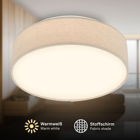 Briloner LED Deckenlampe Stoffschirm Ø30x10,5 cm Rund 16W 1800lm 3000K Warmweiß Beige - Deckenleuchte Wohnzimmer Schlafzimmer Küche Flur (1/5)
