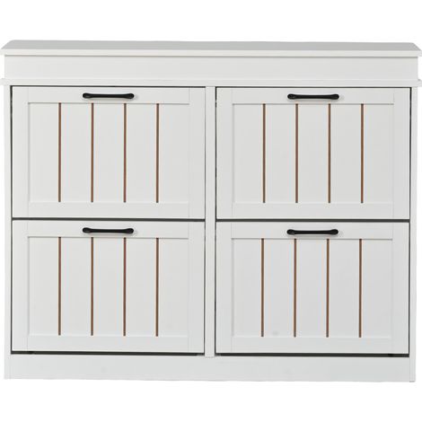 Meuble à chaussures moderne 4 portes battantes avec 8 étagères, MDF blanc, poignées noires, 105x24x83 cm (1/5)