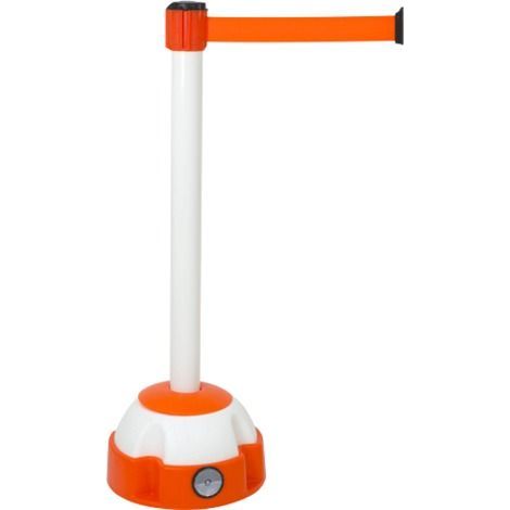 Poteau Alu Blanc laqué à sangle Orange fluo 3m x 50mm sur socle Balise - 2010702 (1/4)