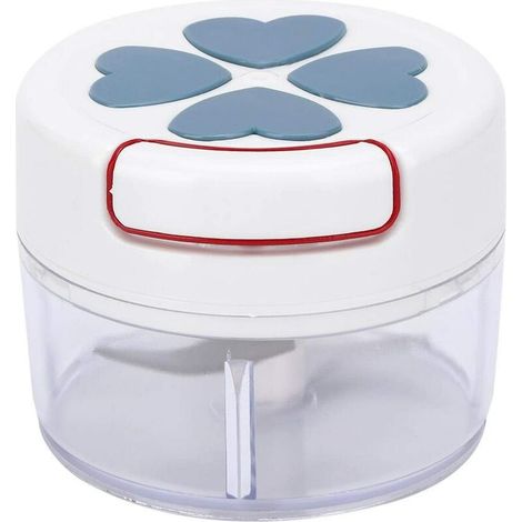 Mini tritatutto manuale, tritatutto per aglio e zenzero con ciotola trasparente, tritatutto per verdure, utensili da cucina (blu) (1/4)