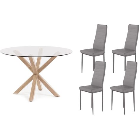 Pack Mesa Redonda de Cristal Templado + Sillas polipiel/metal